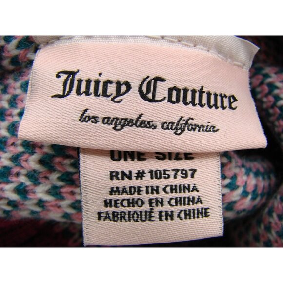 NEW Juicy Couture Beanie Hat Burgundy Pink Teal Pom Pom NWT Knit Embroidery OSFM - Picture 7 of 10